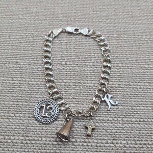 8 Inch Sterling Silver Various Charms Solid Chain Bracelet A5698